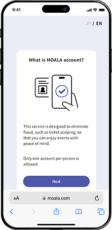 Screen providing an overview of the MOALA account.