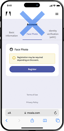 Images where the face photo field on MOALA account My Page is not registered