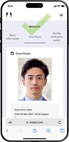 An image with the face photo already registered on MOALA account My Page