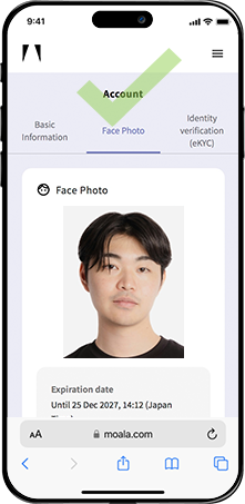An image with the face photo already registered on MOALA account My Page