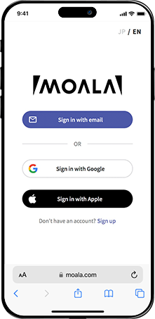 MOALA Account Sign-In Screen